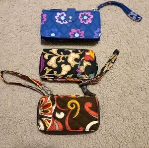 3 Vera Bradley Floral and Abstract Patterned Wristlets Wallets